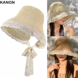 Mũ Rơm KANGN, UPF 50 + Mũ Viền Ren Có Thể Gập Lại, Vành Lớn UV Bảo Vệ Chống Nắng Mũ Che Nắng Nữ Bé Gái