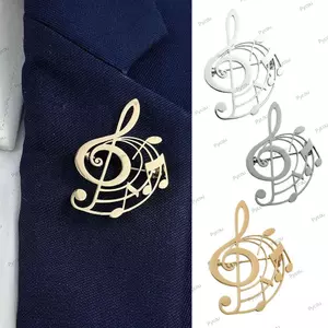 PYCOU Music Note Trâm cài, Trâm cài kẹp bằng thép không gỉ nhẹ, người yêu âm nhạc Thiết kế rỗng Bề mặt mịn màng Ve áo Pin Phụ kiện quần áo