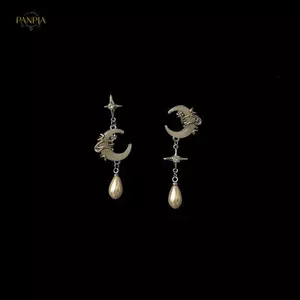 PNPIA- Thời Trang Bất Đối Xứng Sáng Bóng Sao Trăng Thả Bông Tai Dành Cho Nữ Tinh Tế Kim Loại Pha Lê Ngọc Trai Trang Sức Phụ Kiện