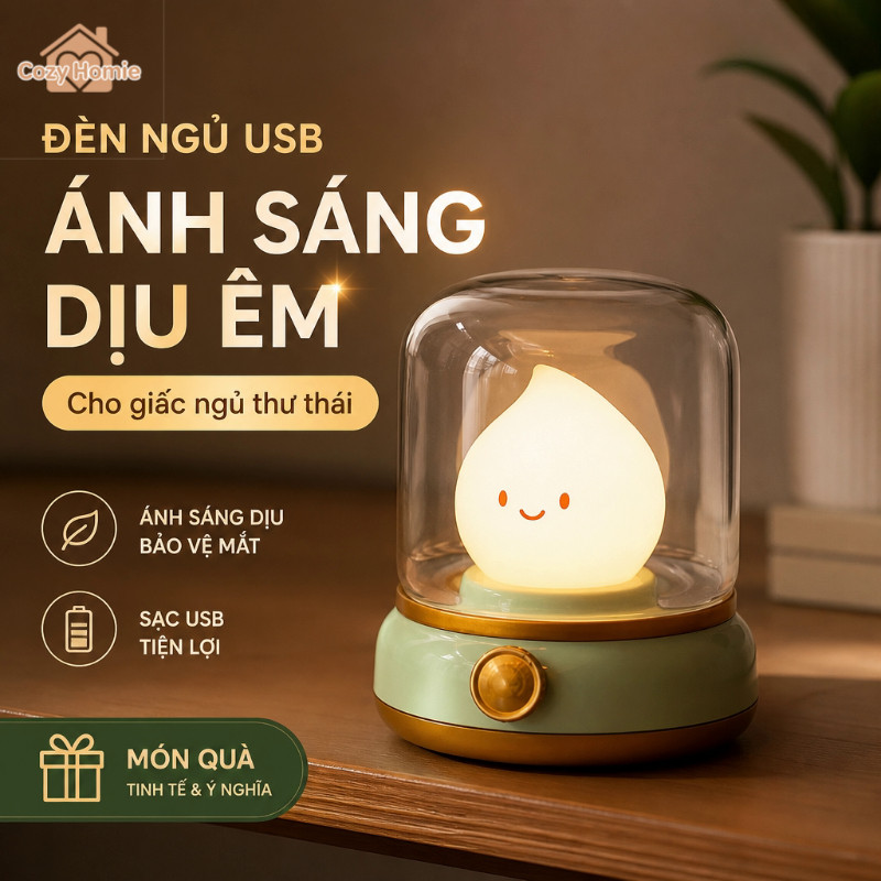 đèn ngủ đèn decor sạc USB ánh sáng dịu pin 800mAh phòng ngủ bàn làm việc góc học tập dễ sử dụng ấm