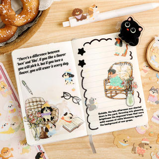ENWEI 4 Chiếc [Dòng Bạn Thú Cưng Dễ Thương] Cool Puppy Meow Tribe Phong Cách Dễ Thương Tạp Chí Chất Liệu Miếng Dán Gói Văn Phòng Phẩm Trang Trí