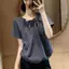Áo sơ mi ngắn tay sọc ngắn tay bay kiểu Pháp mùa hè phong cách mới thon gọn hơn phong cách phương Tây Bud Top