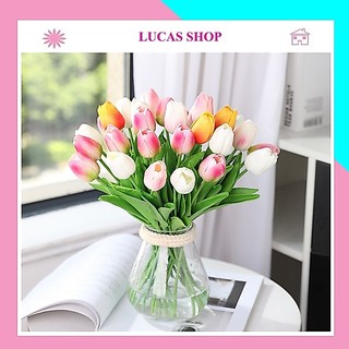 Hoa Giả - Combo 10 cành Hoa Tulip 33cm trang trí nhà cửa, cửa tiệm, phụ kiện trang trí