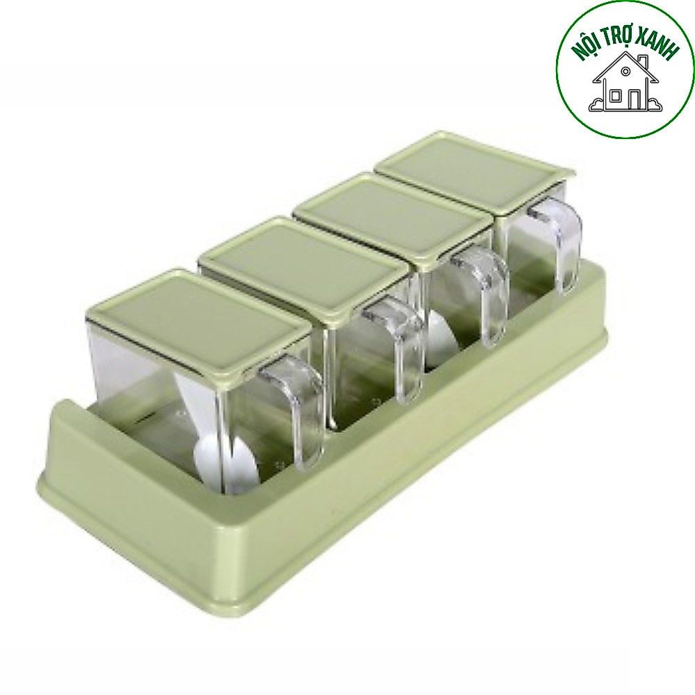 set 4 hũ đựng gia vị nhựa cao cấp, hũ gia vị nhựa có nắp kèm muỗng 2939