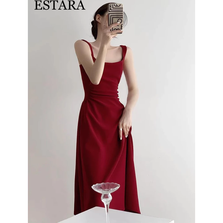 ESTARA Áo dài váy trắng bodycon Hàn Quốc váy cocktail mùa hè gợi cảm váy halter midi cho nữ trang phục dạ hội váy tiệc