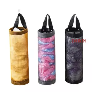 Giá đỡ túi tạp hóa DARON, Hộp đựng túi nhựa treo tường, Thiết thực có thể gập lại với móc dính Lưới Polyester Túi mua sắm Carrier Bảo quản nhà bếp