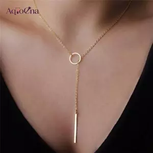 AqToCna Nữ Cá Tính Đơn Giản Tuyệt Đẹp Thanh Vàng Vòng Tròn Lariat Nelace Trang Sức AqToCna