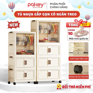 Tủ Nhựa Gấp Gọn Kính Trong Hiện Đại, Tủ Nhựa Đựng Đồ Đa Năng Có Bánh Xe Di Chuyển Tiện Lợi - HC12