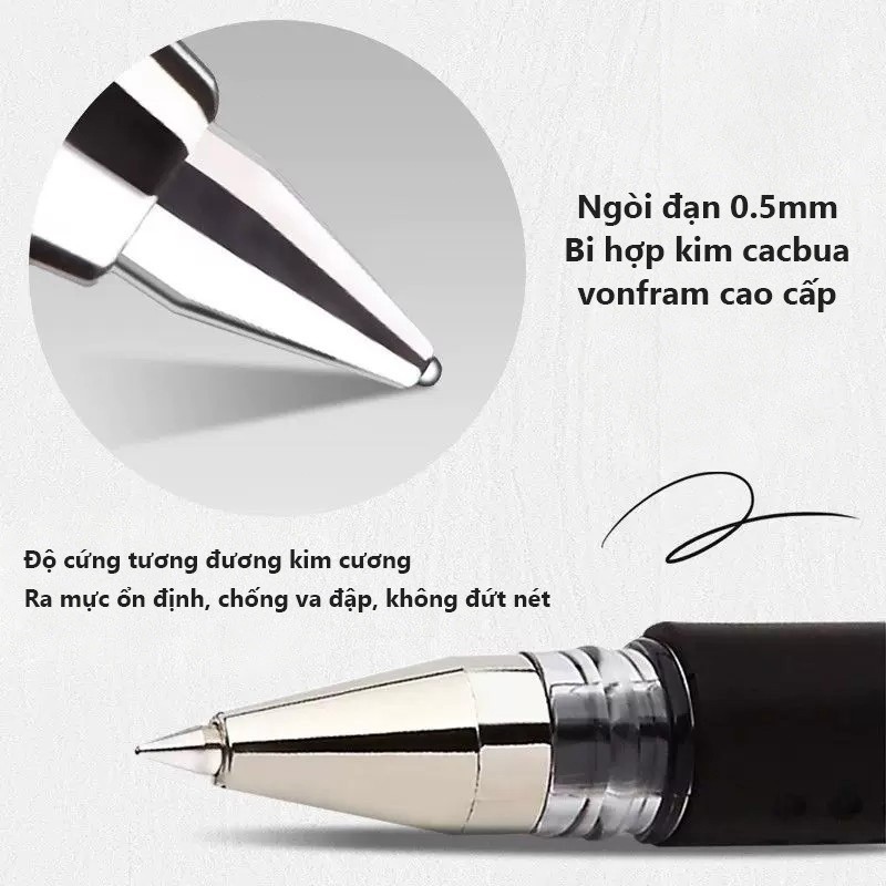 Bút bi nước học sinh văn phòng bút ngòi 0.5mm viết mượt không lem mực đen xanh đỏ chất lượng