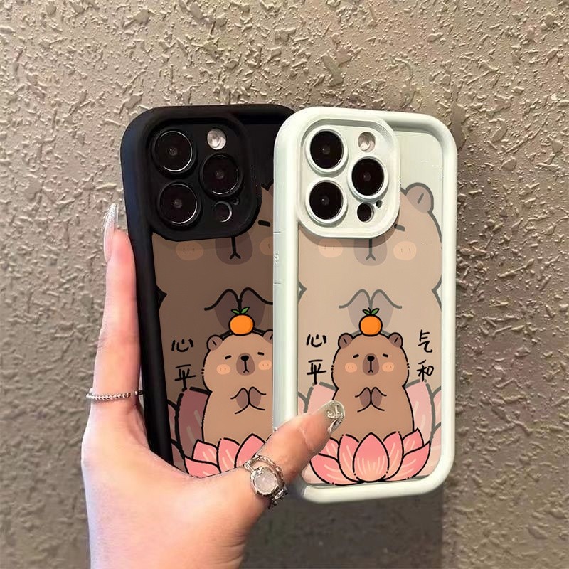 Phim Hoạt Hình Thiền Capybara Ốp Lưng Điện Thoại IPhone 17 16 15 14 13 12 11 Pro Max Plus 16E Dễ Thương Màu Chắc Chắn Bảo Vệ Camera Mềm Silicon Thời Trang