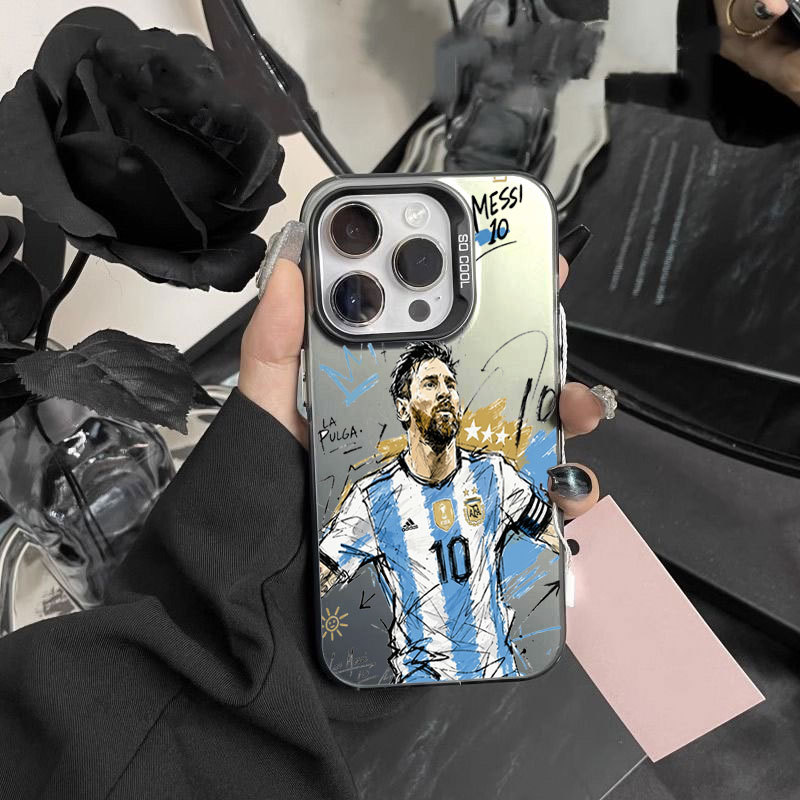 Ốp lưng iPhone Argentina Messi phủ kim loại họa tiết IMD iP 17 16 15 14 13 12 11 Pro Max Plus X Max 7 8 Plus Air