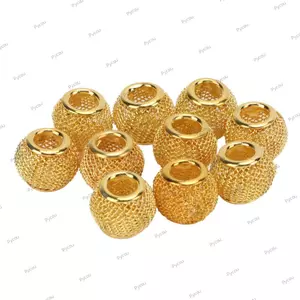 PYCOU 10 Hạt Miếng Đệm, Hạt Rỗng Hình Tròn Vàng, Hạt & Hạt Các Loại Rỗng Thiết Kế 10 × 12 Mm Kết Cấu Lưới Hạt Mạ Vàng Trang Sức Làm