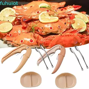 FUHUIOT 4 Cái / bộ Bộ Dụng Cụ Nứt Cua, Tiết Kiệm Nỗ Lực Với Khay Cua Sheller, Dụng Cụ Hải Sản Bộ Dụng Cụ Ăn Cua Bằng Thép Không Gỉ Chuyên Nghiệp Nhà Hàng