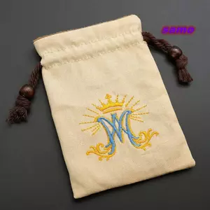 SAMO Công Giáo Mân Côi Dây Rút Túi, Vải Cotton Có Thể Tái Sử Dụng Thêu Mân Côi Giá Đỡ, Thực Tế Bền Mềm Lót Ave Maria Monogram Trang Sức Dây Rút Túi Dành Cho Người Hâm Mộ