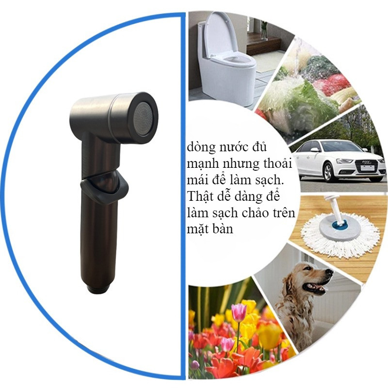 Bộ Bình Xịt Vệ Sinh Phòng Tắm, Lắp Đặt Không Cần Khoan, (bao gồm đầu phun + ống nối 3 mét + giá đế cố định)