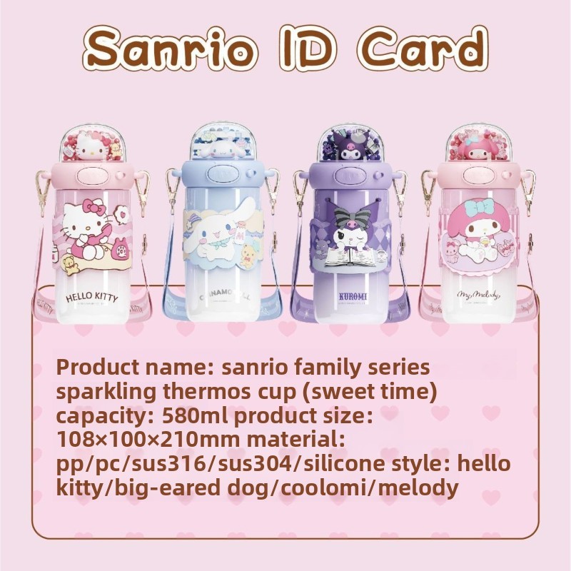 580ml Sanrio Kuromi Hello Kitty Stuff Kids Thermos Cup Bình chân không cách nhiệt Kawaii Bình nước bằng thép không gỉ dung tích lớn