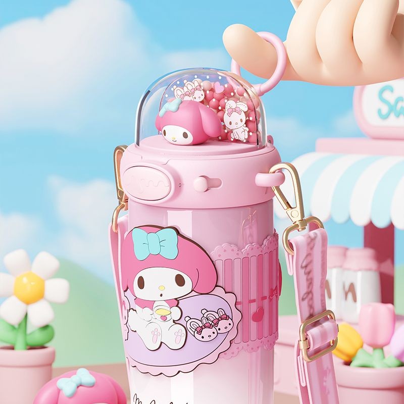 580ml Sanrio Kuromi Hello Kitty Stuff Kids Thermos Cup Bình chân không cách nhiệt Kawaii Bình nước bằng thép không gỉ dung tích lớn