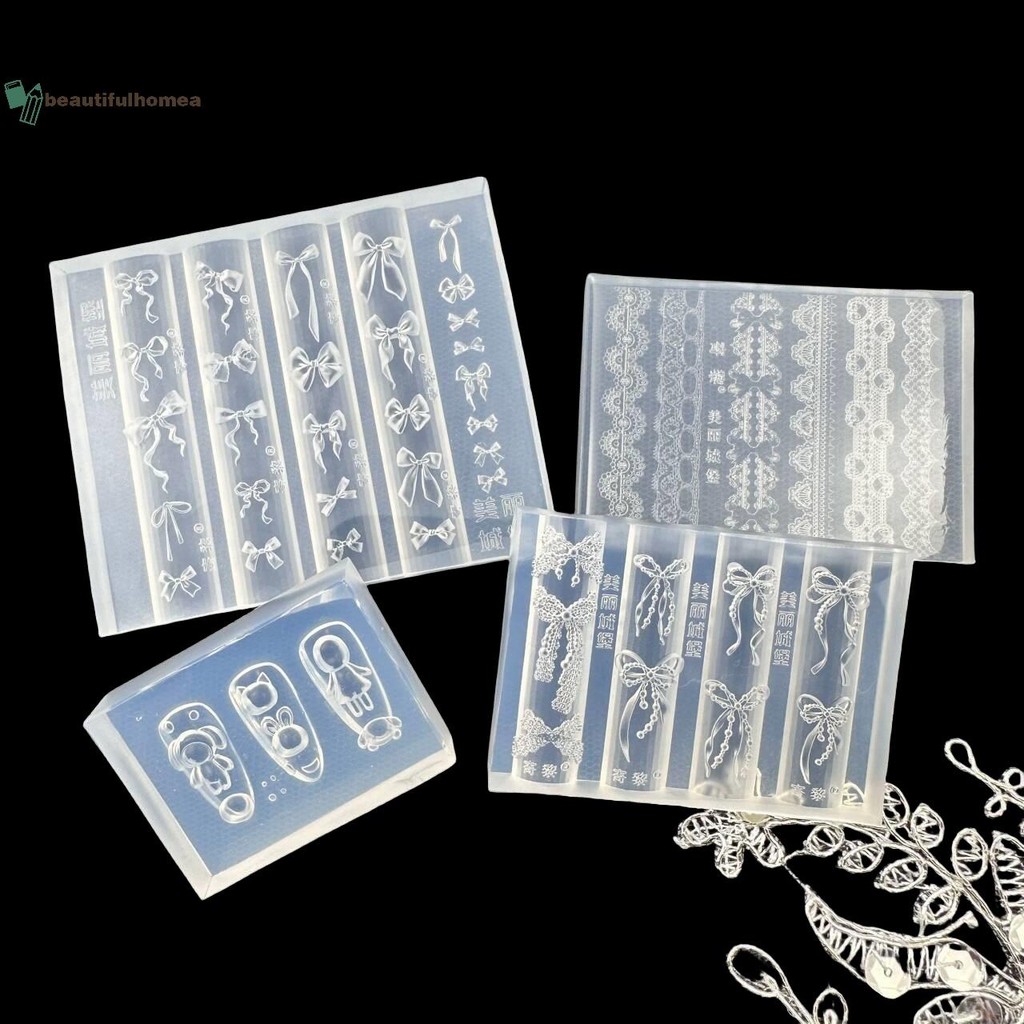 BeautifulHomeA Nơ 3D Khuôn Làm Móng Tay Silicon Hoa Ngọt Ngào Trái Tim Ren Móng Tay Trong Suốt Mẫu DIY Nail Art Trang Trí Dụng Cụ Thiết Kế Làm Móng Tay VN