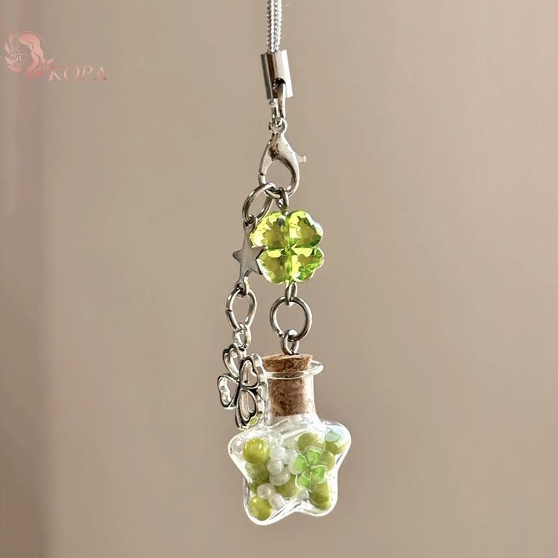 KOPA Lucky 4 Lá Cỏ Ba Lá Chúc Chai Đính Hạt Điện Thoại Mặt Dây Chuyền Móc Khóa Dây Đeo VN