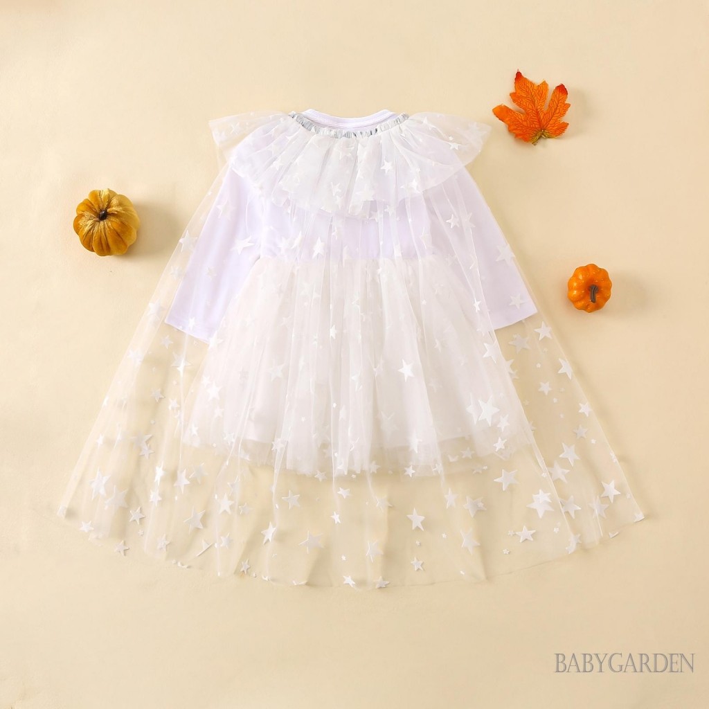 Áo choàng và váy Halloween cho bé gái 1-6 tuổi - Lưới dài tay in hình ngôi sao thường ngày