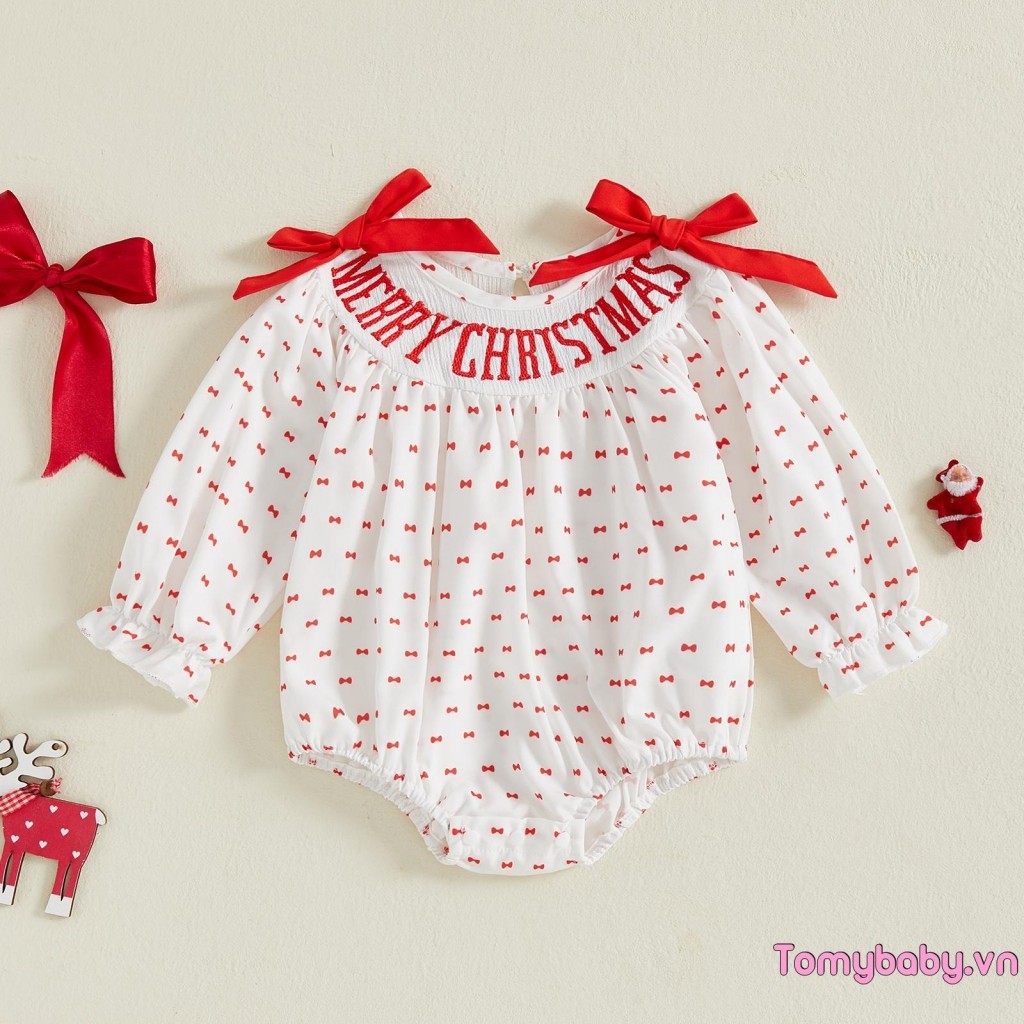 Bộ áo liền quần dài tay cổ tròn thêu cho bé gái