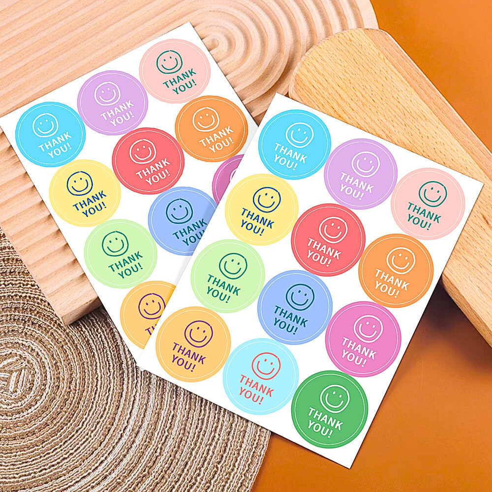120 sticker thank you smile đa sắc dễ thương TE77 dán túi giấy thiệp quà gói kẹo trang trí sổ tay