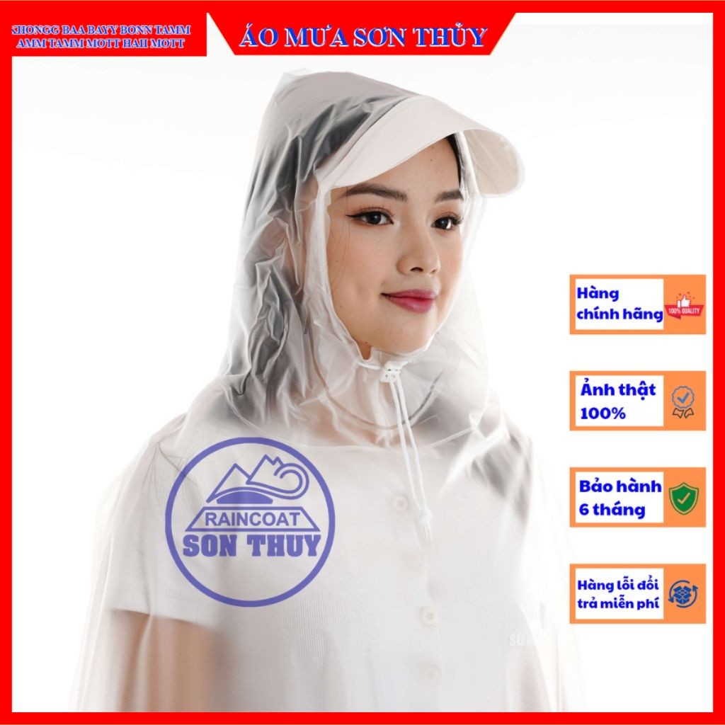 Áo choàng 1 MŨ VẢI TRONG MỜ chính hãng Sơn Thủy vải nhựa , rộng siêu dai aomuasonthuyhn