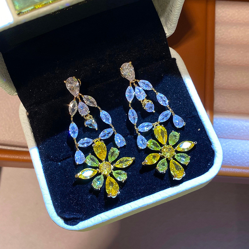 Bông tai tua rua dài tinh tế phong cách mới Zircon sang trọng