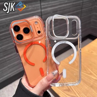 Mới 17 Series Màu Cam Từ Tính Vô Hình Ống Kính Đứng Ốp Lưng Điện Thoại IPhone 17 Pro Max 16 15 14 13 12 Pro Max Plus Trong Suốt Chống Sốc Ốp Lưng Bảo Vệ Trong Suốt