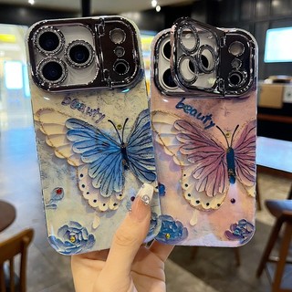Phim bảo vệ ống kính lấp lánh Giá đỡ máy ảnh Bột vàng Bướm Vỏ điện thoại cho iPhone 17Promax 16Promax 12 13 14 15 Pro Max 11 Vỏ điện thoại di động nữ chống sốc