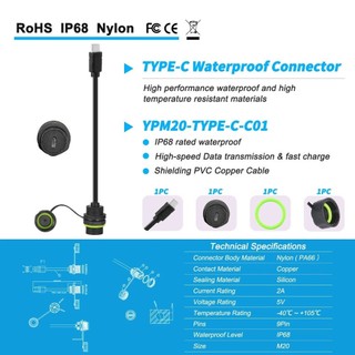 Bộ chuyển đổi cáp ALMA1 USB-C, có nắp bụi Đầu nối cáp 1M, Cổng đơn Type C Nữ sang Nữ USB-C Chống nước Type-C