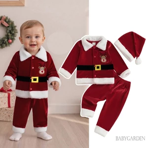 Tập Đi Bé Gái Bé Trai Bộ Giáng Sinh Tay Dài Ve Áo Nút Xuống Áo + Quần Eo Co Giãn Trang Phục Ông Già Noel