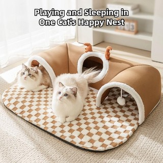 Giường Mèo Đường Hầm Giường Trong Nhà, Giường Hang Mèo Peekaboo Cho Nhiều Mèo, Ống Kitty Sang Trọng Ấm Áp Có Bóng Đồ Chơi Cho Thú Cưng Nhỏ
