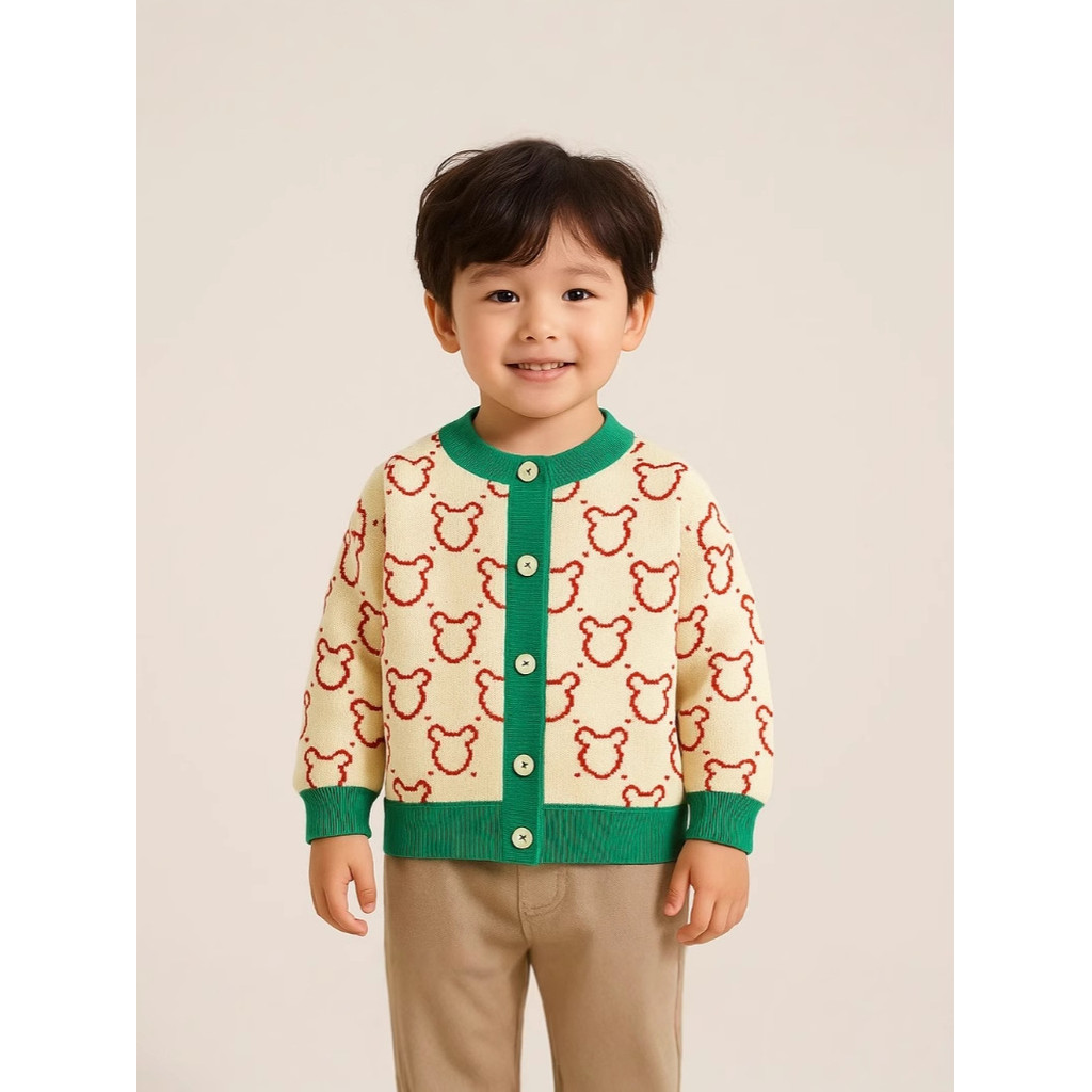 ​Áo nỉ trẻ em Cardigan mùa thu đông phong cách bé trai bé gái Áo khoác thông thường cỡ 8O-140​ QEIU