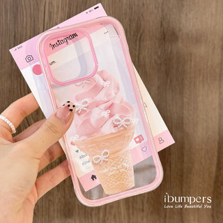 Ibumpers Họa Tiết Kem Hồng Trong Suốt Ốp lưng iPhone 12 13 14 15 16 Pro Max 2IN1 Ốp Lưng Acrylic Cứng Khung Dày Chống Sốc