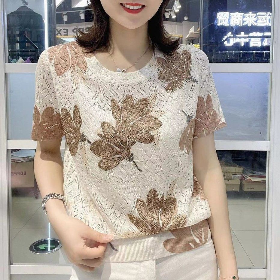 Áo thun cổ tròn ngắn tay in hình phong cách Trung Quốc