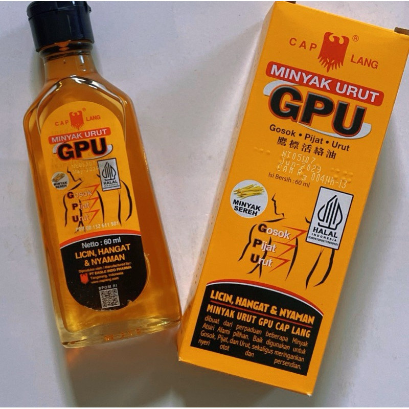 Dầu gừng GPU Indonesia 60ml. Được sử dụng để  giảm bớt các triệu chứng về đau xương,  đau lưng,  đau cổ