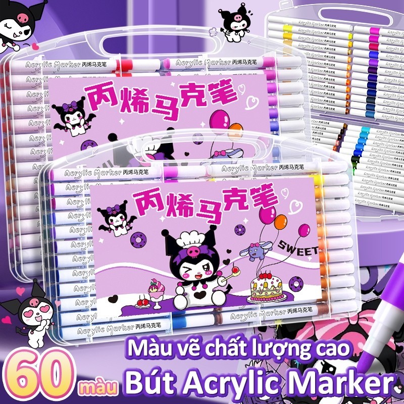 Hộp Bút Acrylic Marker 24/36/48/60 Màu Ngòi Brush - Bút Lông Màu Vẽ Trên Nhiều Bề Mặt, Không Lem