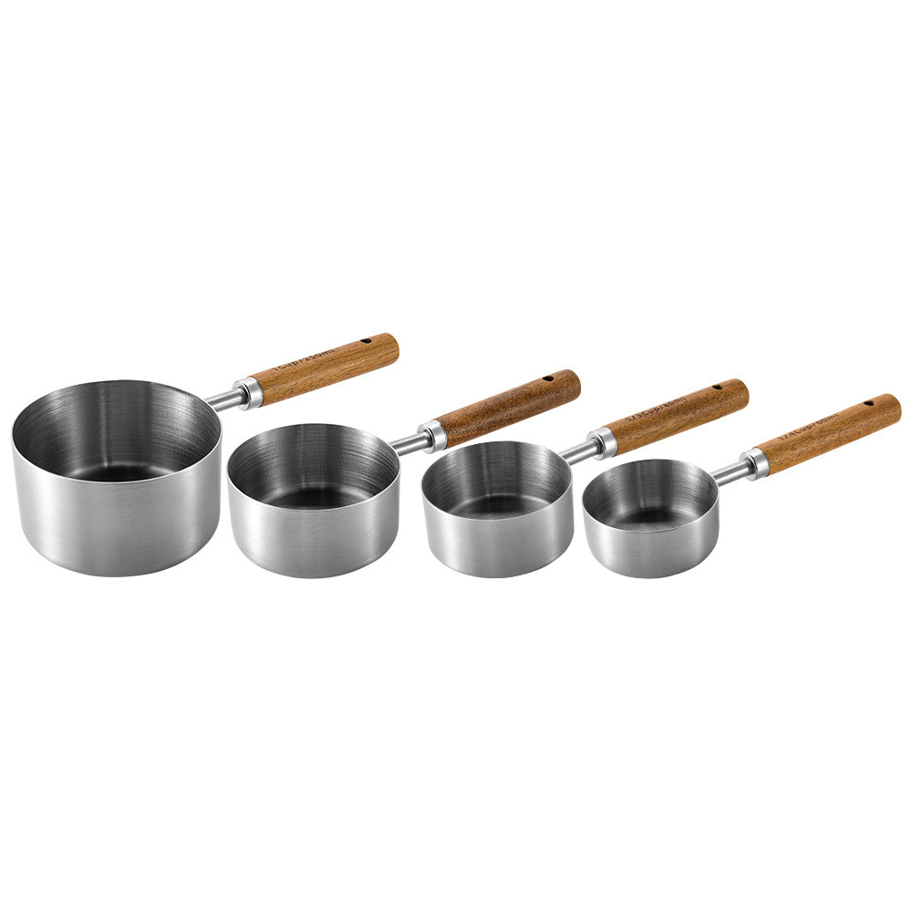 Cốc đo lường bằng thép không gỉ mạ vàng Muỗng đo lường Acacia Tay cầm bằng gỗ Dụng cụ đo lường Bát @ -