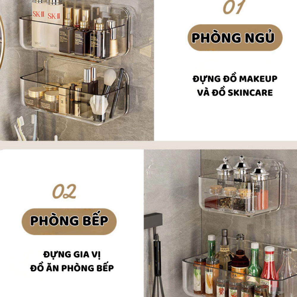 Kệ Treo Đồ Nhà Tắm Dán Tường DINO, Giá Để Đồ Mỹ Phẩm, Đồ Nhà Bếp Bằng Nhựa Trong Suốt Sang Trọng