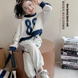 ​Bộ đồ thường ngày cho bé gái Xuân Thu Áo thun chui đầu Bộ đồ hai mảnh cỡ 80-150​ 0599