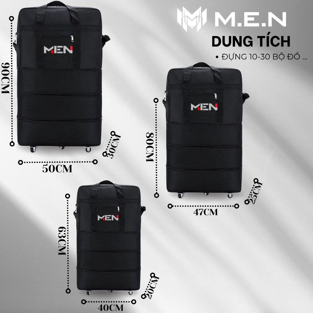 Túi gấp gọn 5 bánh xe M.E.N 3 size full đen chống thấm [MẪU MỚI]