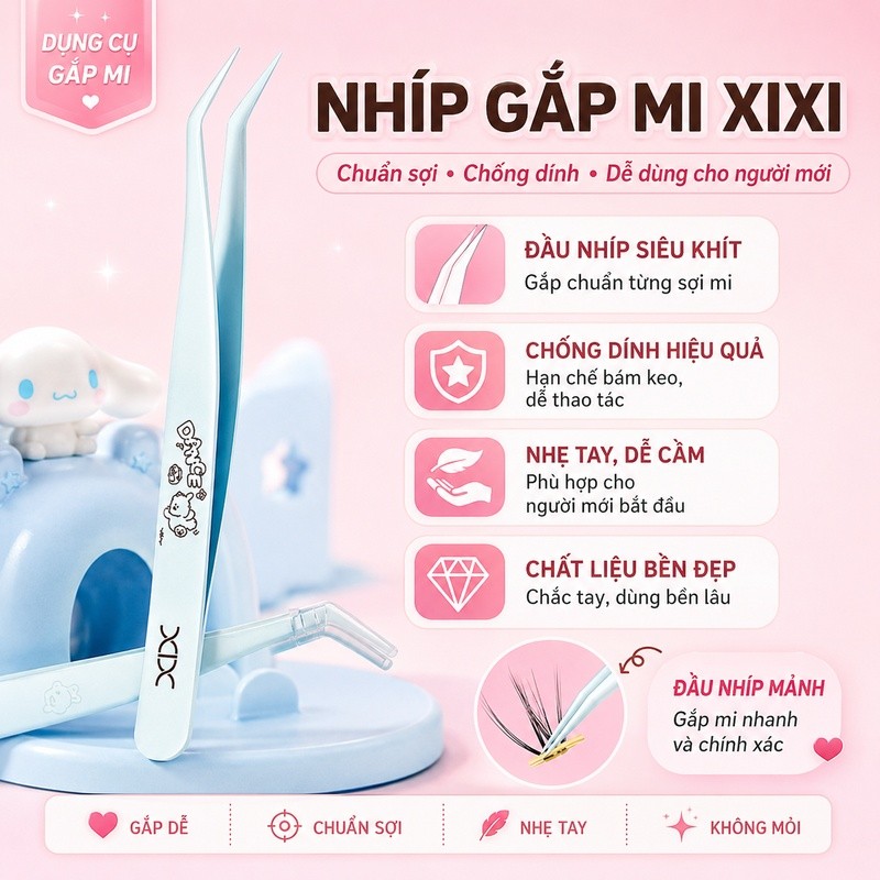 Xixi Nhíp Gắp Lông Mi Giả Lớp Phủ Chống Dính Cao Cấp Hỗ Trợ Gắn Mi Chính Xác Dễ Sử Dụng GJ225