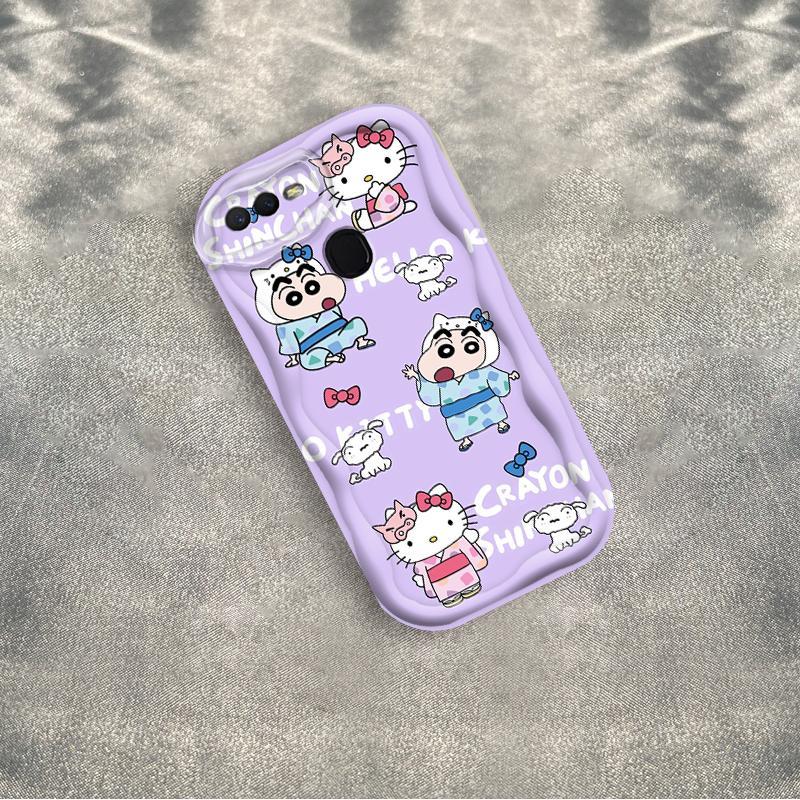 Ốp Silicon Hoạt Hình Cho OPPO A5S A7 A12 F9 F9 Pro Phụ Kiện 3D Vỏ Điện Thoại Mềm TPU Kitty Crayon Shin-chan Sinh Viên Ốp Lưng Chống Sốc