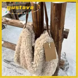 Túi Tote GUSTAVA, Túi Đeo Vai Len Cừu Giả Dung Tích Lớn, Túi Xách Sang Trọng Mềm Mại Lông Tơ Vuông