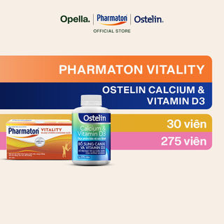 Bộ 1 Thực Phẩm Bảo Vệ Sức Khỏe Pharmaton Vitality Dạng Vỉ Hộp 50 Viên + Ostelin Bổ Sung Calcium & Vitamin D3 275 viên