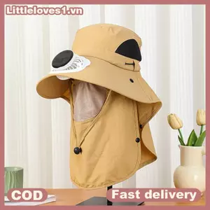 Littleloves1 Mũ ngoài trời nam có quạt bảng điều khiển năng lượng mặt trời Vành rộng chống tia cực tím Mũ chống nắng để làm vườn và câu cá VN