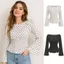 Áo kiểu xếp nếp nữ AWNGD, Áo sơ mi chấm bi co giãn Slim Fit, Thời trang thanh lịch mùa hè cổ tròn nữ đi chơi