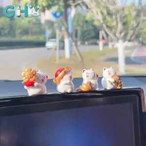 GHX 1 Bộ Hình Động Vật May Mắn Mèo Xe Đồ Trang Trí Hoạt Hình Trung Quốc Luy Wealth Waving Cat Model Trang Trí Máy Tính Để Bàn VN