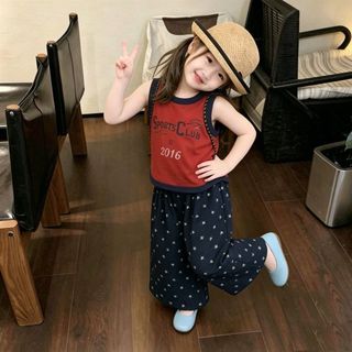Bộ đồ bé gái phong cách retro mùa hè - Áo sát nách phối quần ống rộng họa tiết ngôi sao cá tính